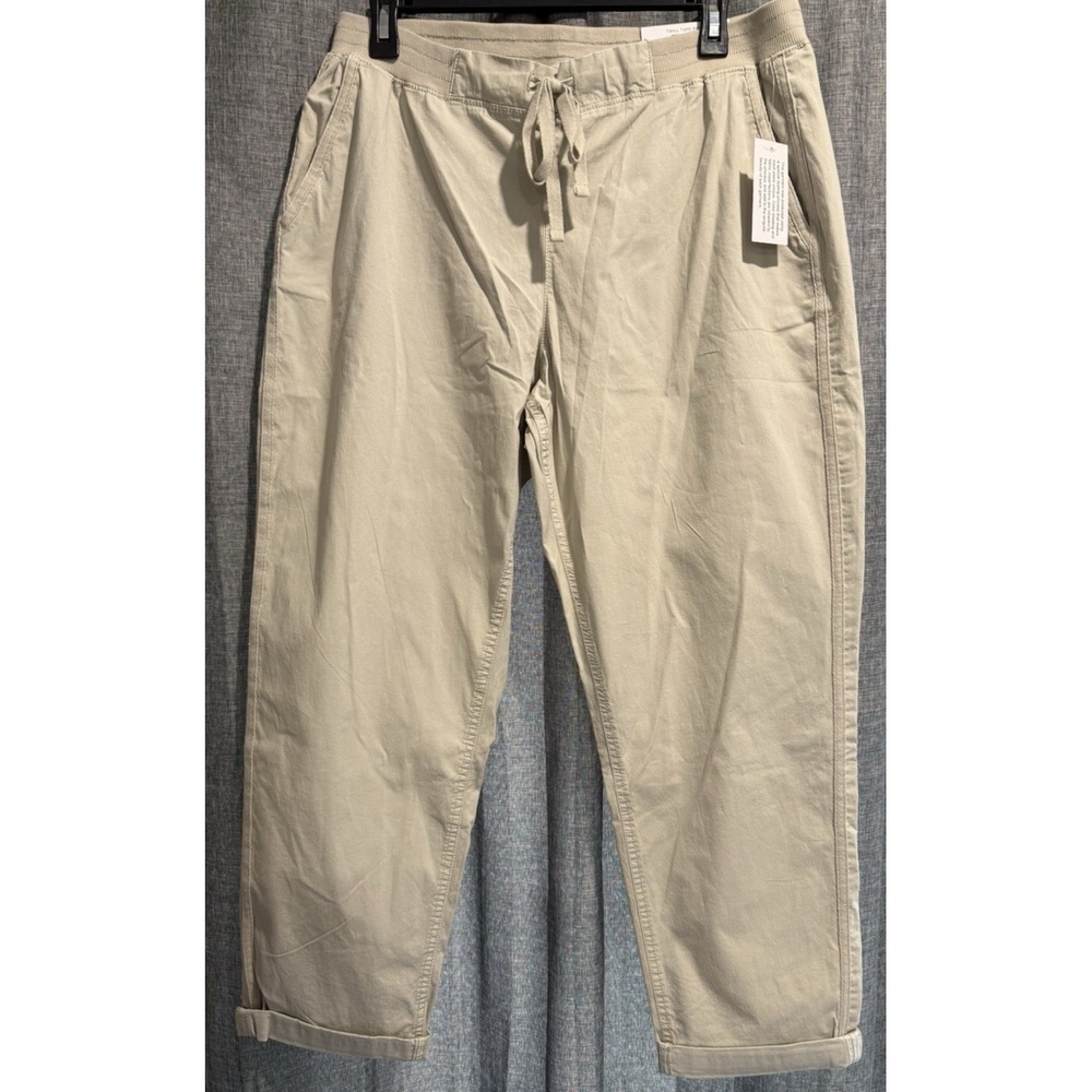 Style & Co Womens L Tan‎ Twill Cropped Straight Pants Drawstring Pockets NWT
